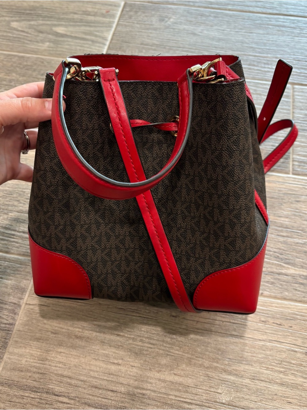 Michael Kors Mercer Gallery Small Convertible Bucket Shoulder Bag red - Picture 2 of 10